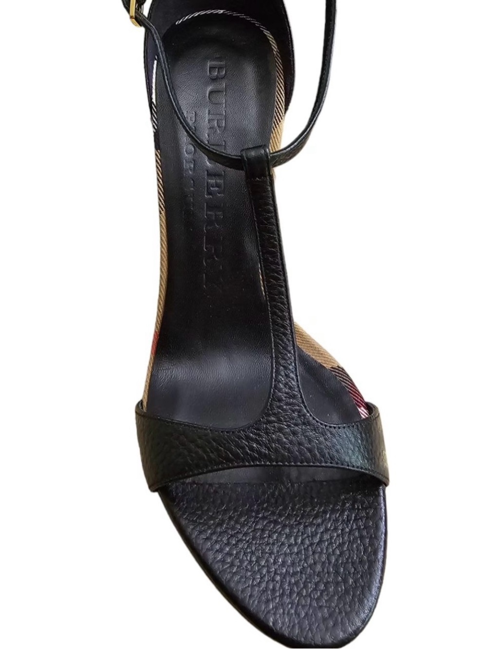 Burberry Black Laser-Cut Wedge Sandals with T‑Strap - Picture 3 of 4